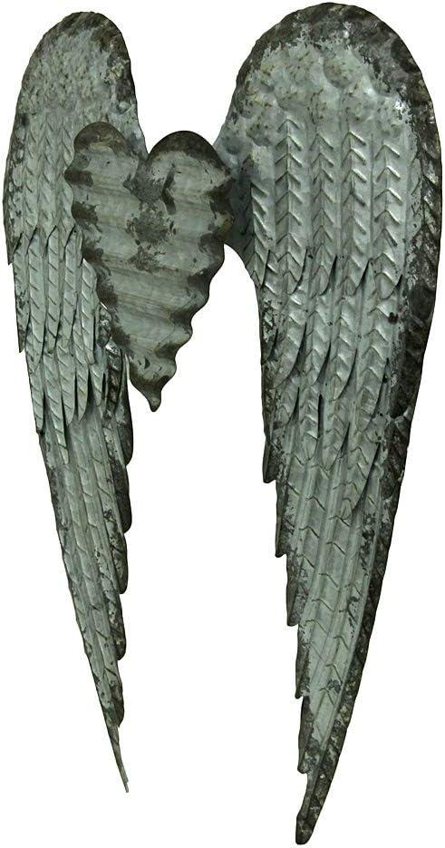 Zeckos Metal Art Angel Wings Heart Decorative Wall Décor Sculpture