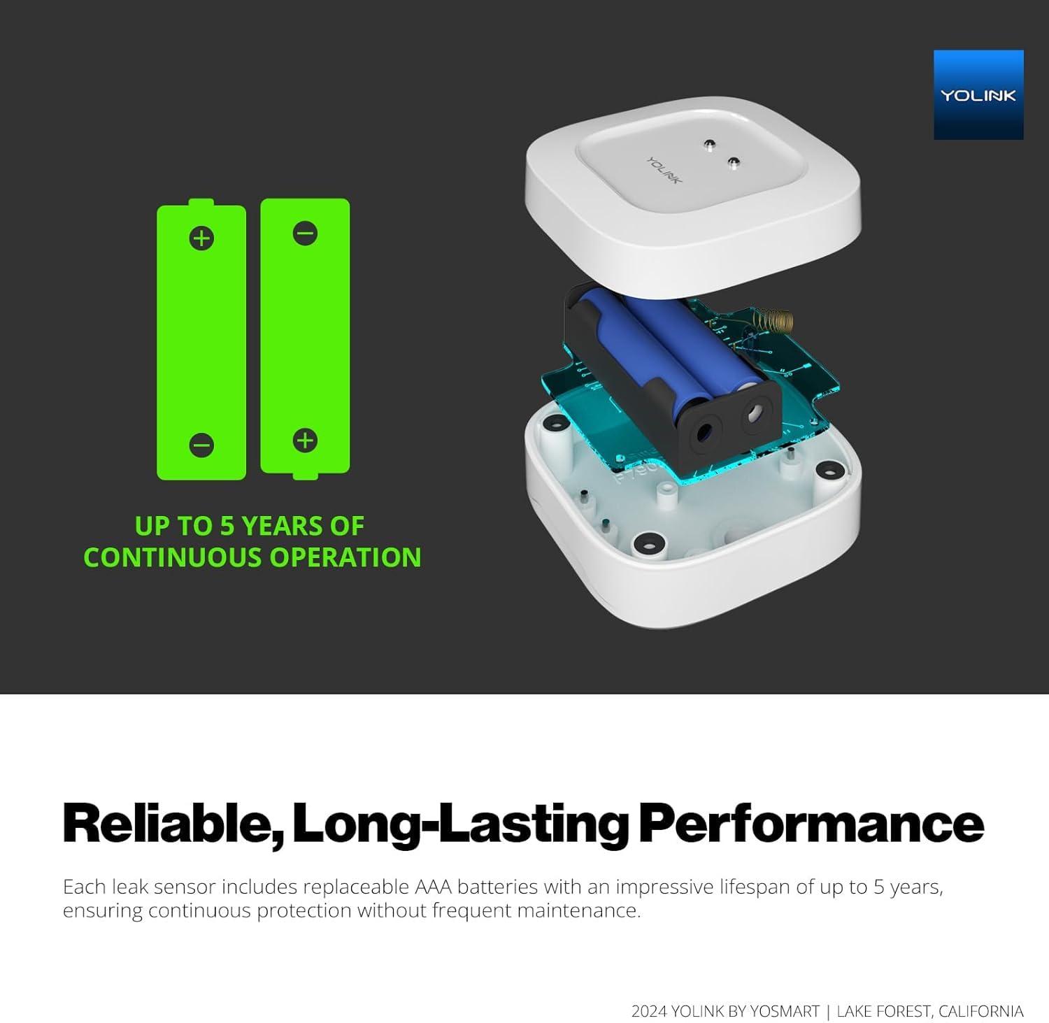 YoLink Smart Home Starter Kit: Hub & 2-Pack Water Leak Sensor 1, LoRa Up to 1/4 Mile Open-Air Range, SMS/Text, Email & Push Notifications, w/Alexa, IFTTT, Home Assistant