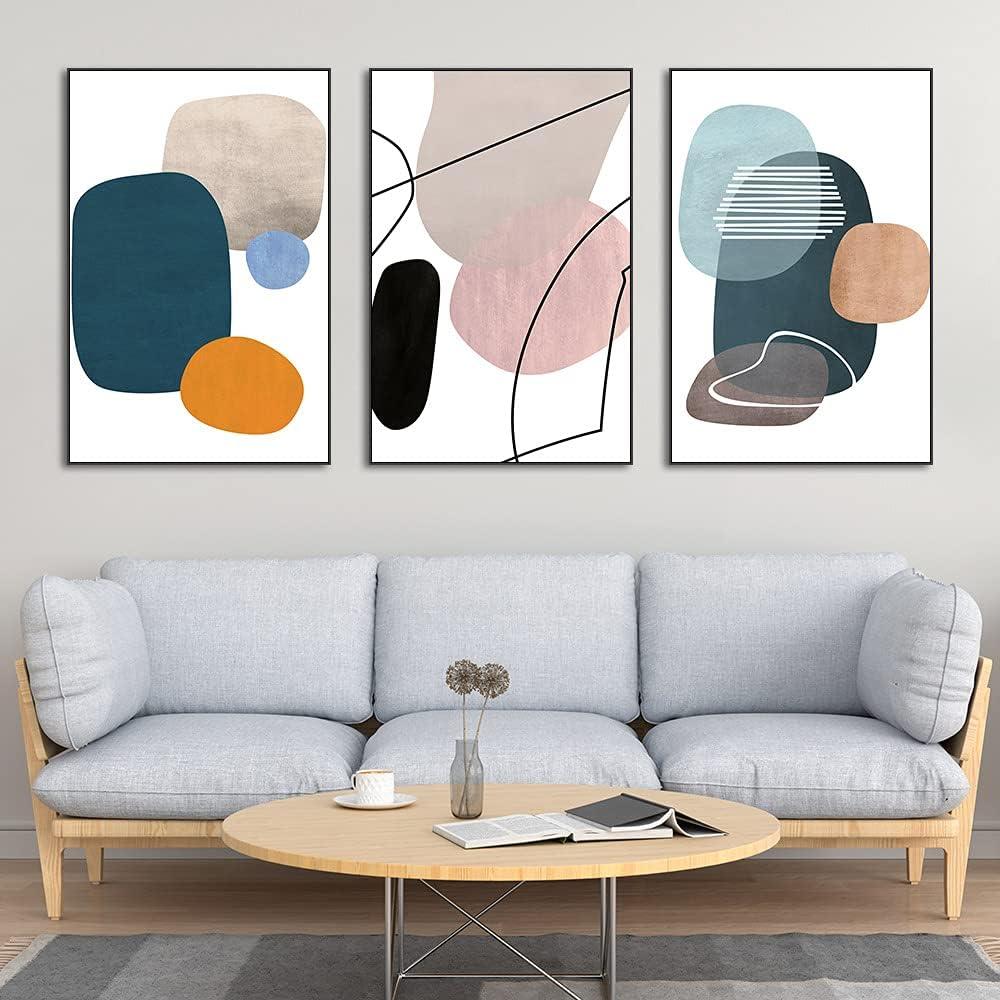 Ivy Bronx Wall Art 3 Pieces Of Framed Decorative Paintings Abstract Simple Orange White Blue And Other Color Blocks Wall Art Canvas Prints Home Decoration