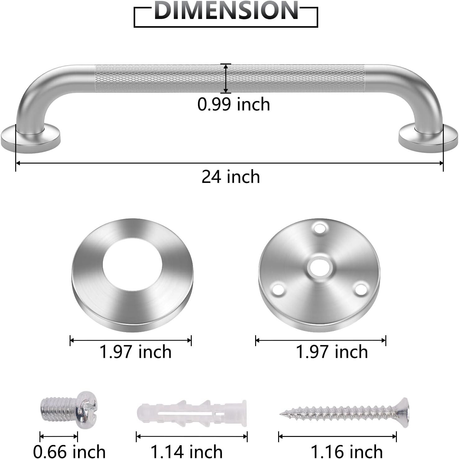 24 Inch Stainless Steel Anti-Slip Grab Bars for Bathroom Safety, 2-Pack