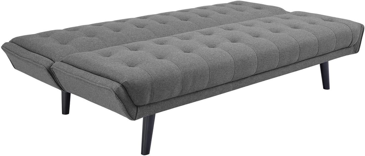 Modway Glance Mid-Century Modern Upholstered Fabric Convertible Futon Sofa Bed Couch In Azure