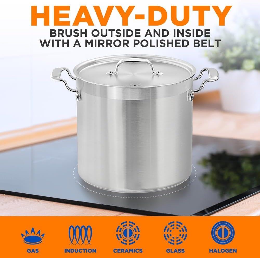 NutriChef Stainless Steel Cookware Stockpot - 20 Quart, Heavy Duty Induction Pot, Soup Pot With Stainless Steel