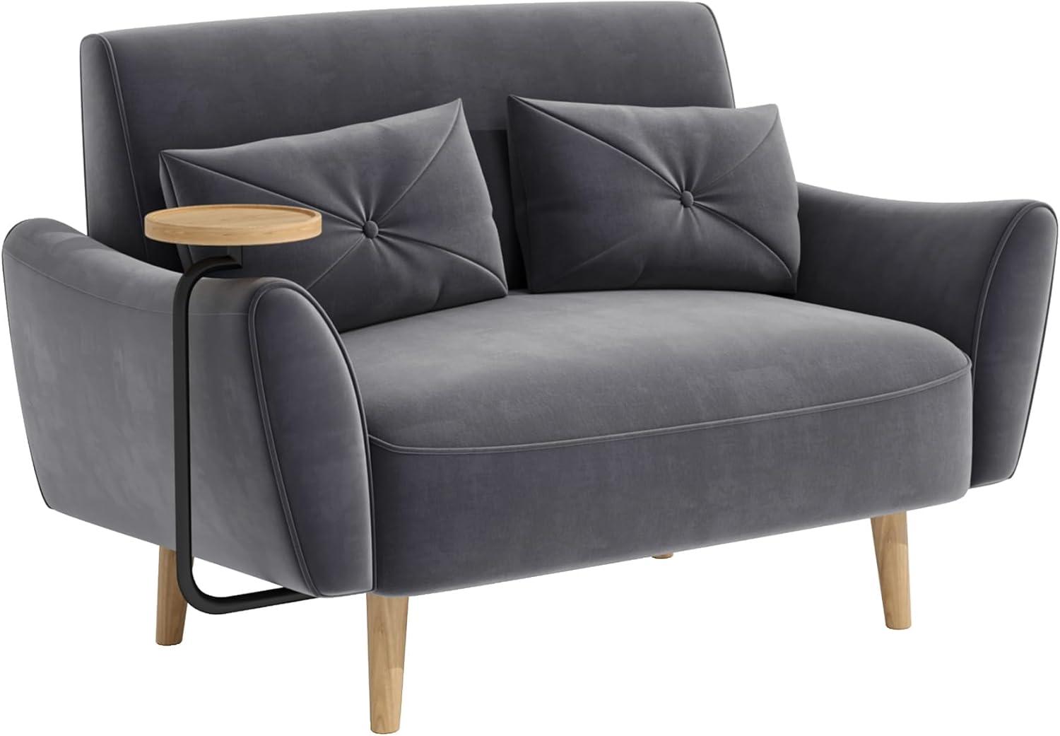 48" Loveseat Sofa，Small Sofas for Small Spaces，with 2 Pillows Convertible Sofa，for Living & Room，Children's Room，Apartment, Studio, Grey