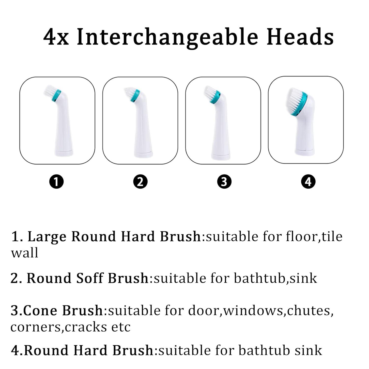 Electric Cleaning Brush with 4 in 1 Multiple Brush Heads, Indoor Household Cordless Motorized Brush for Bathroom Toilet Kitchen Tile Crevice