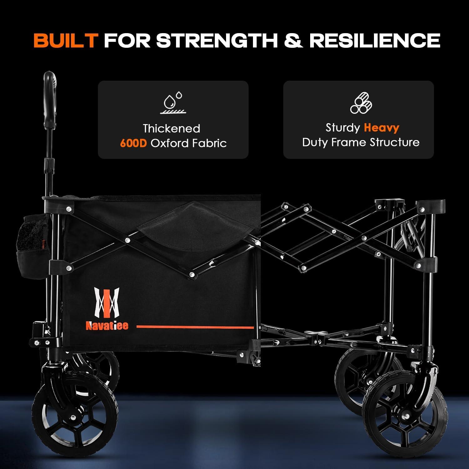 140L Collapsible Wagon Cart Foldable, Folding Utility Grocery Cart with Side Pocket and Brakes for Shopping, Sports, Camping and Garden, Black
