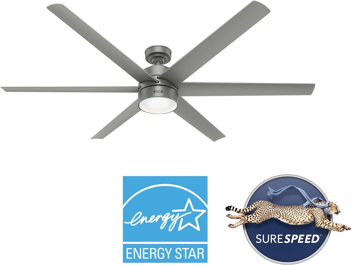 Solaria 72" Matte Silver Outdoor Ceiling Fan with LED Light and Remote