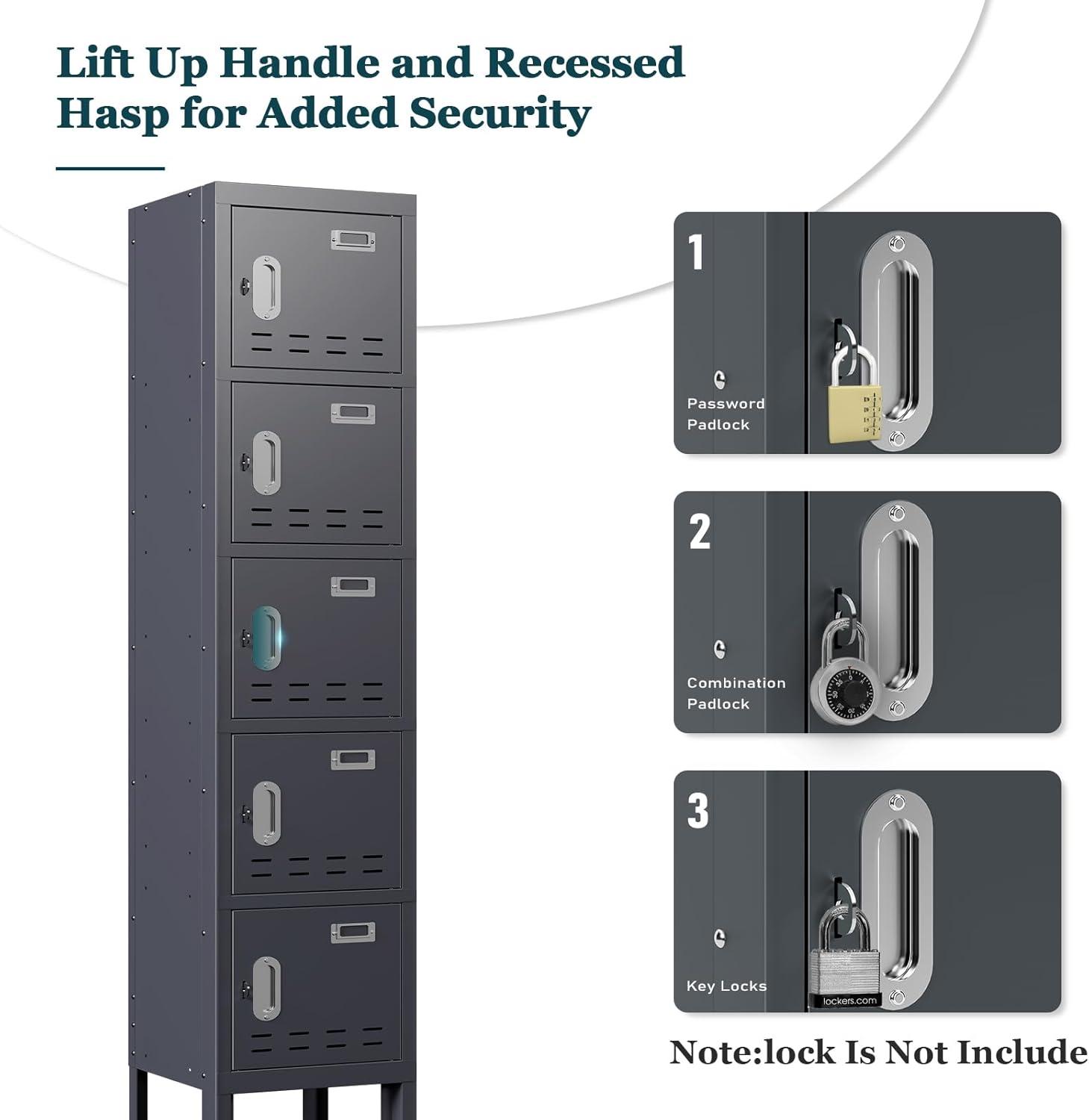 Gray 5-Door Lockable Steel Office Locker