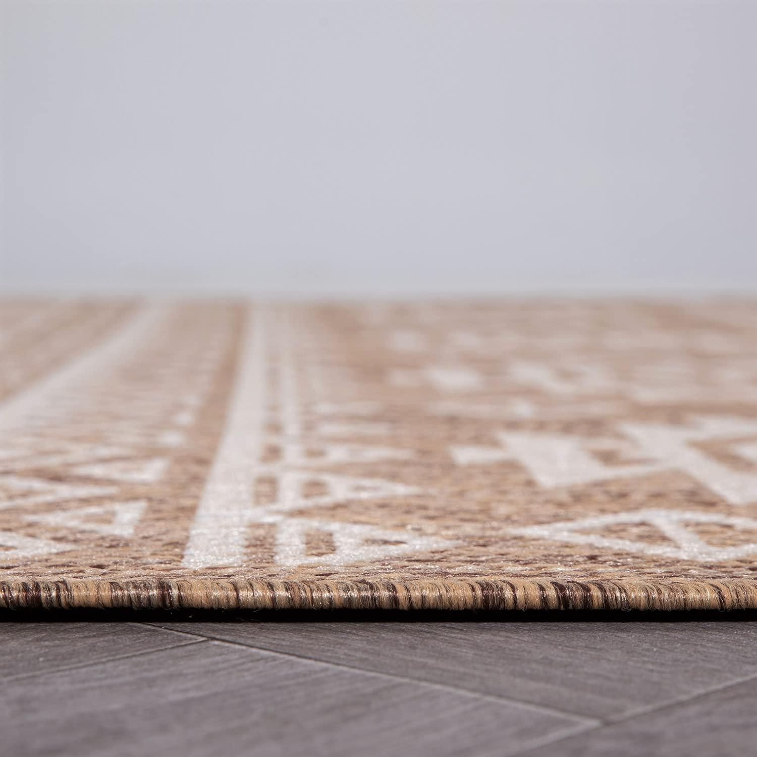 World Rug Gallery Distressed Geometric Bohemian Textured Flat Weave Indoor/Outdoor Area Rug - BROWN 5' X 7'