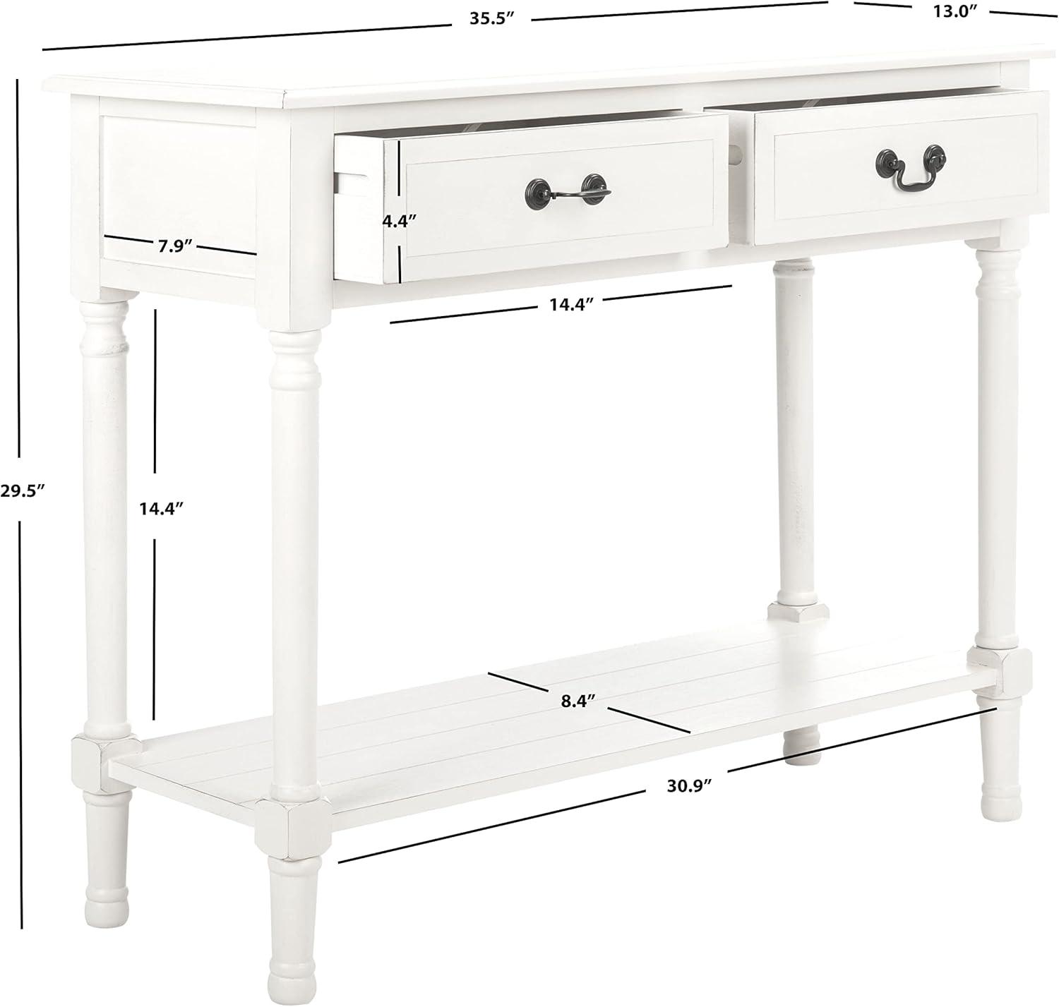 Distressed White Wood & Metal Console Table with Dual Drawers