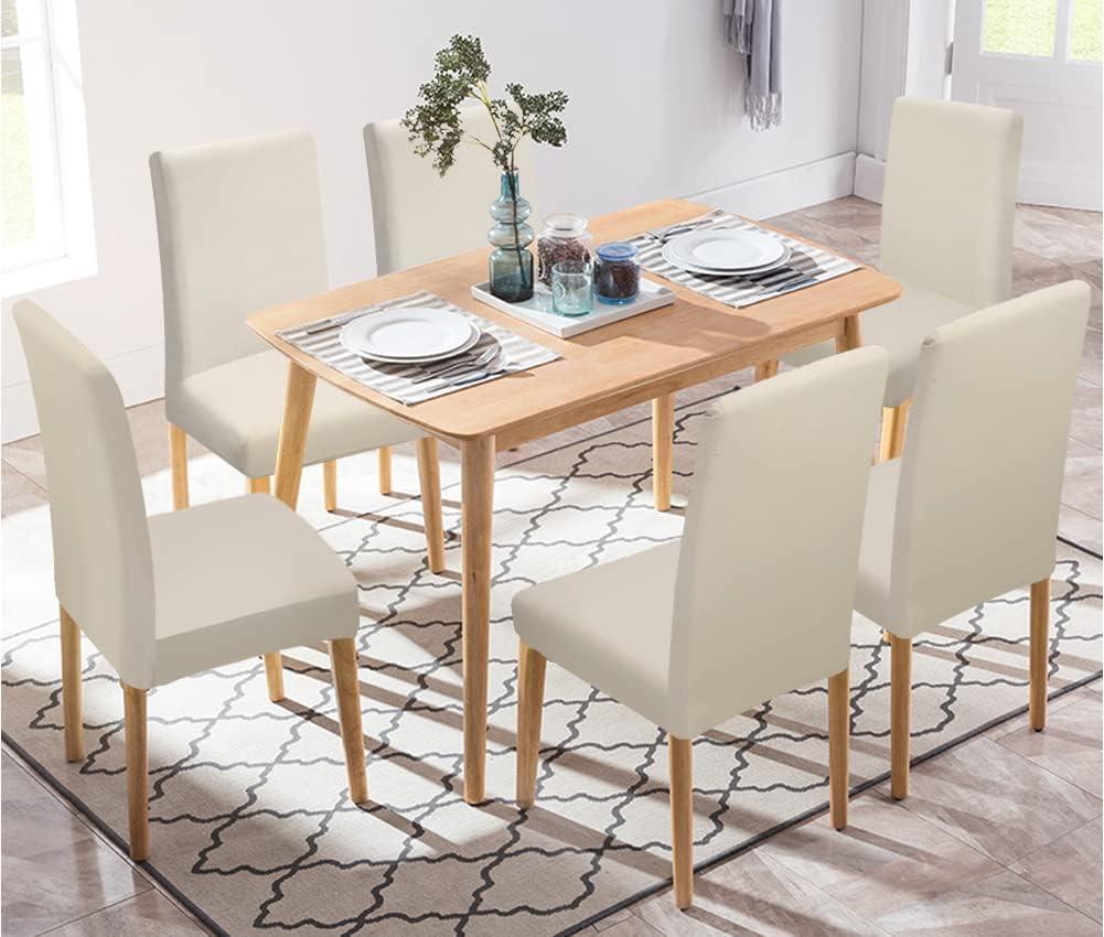 YISUN Dining Chair Covers, Stretch Spandex Chair Seat Cover Removable Washable Parson Chair Cover Kitchen Chair Protector Slipcovers (Beige Light, 6)