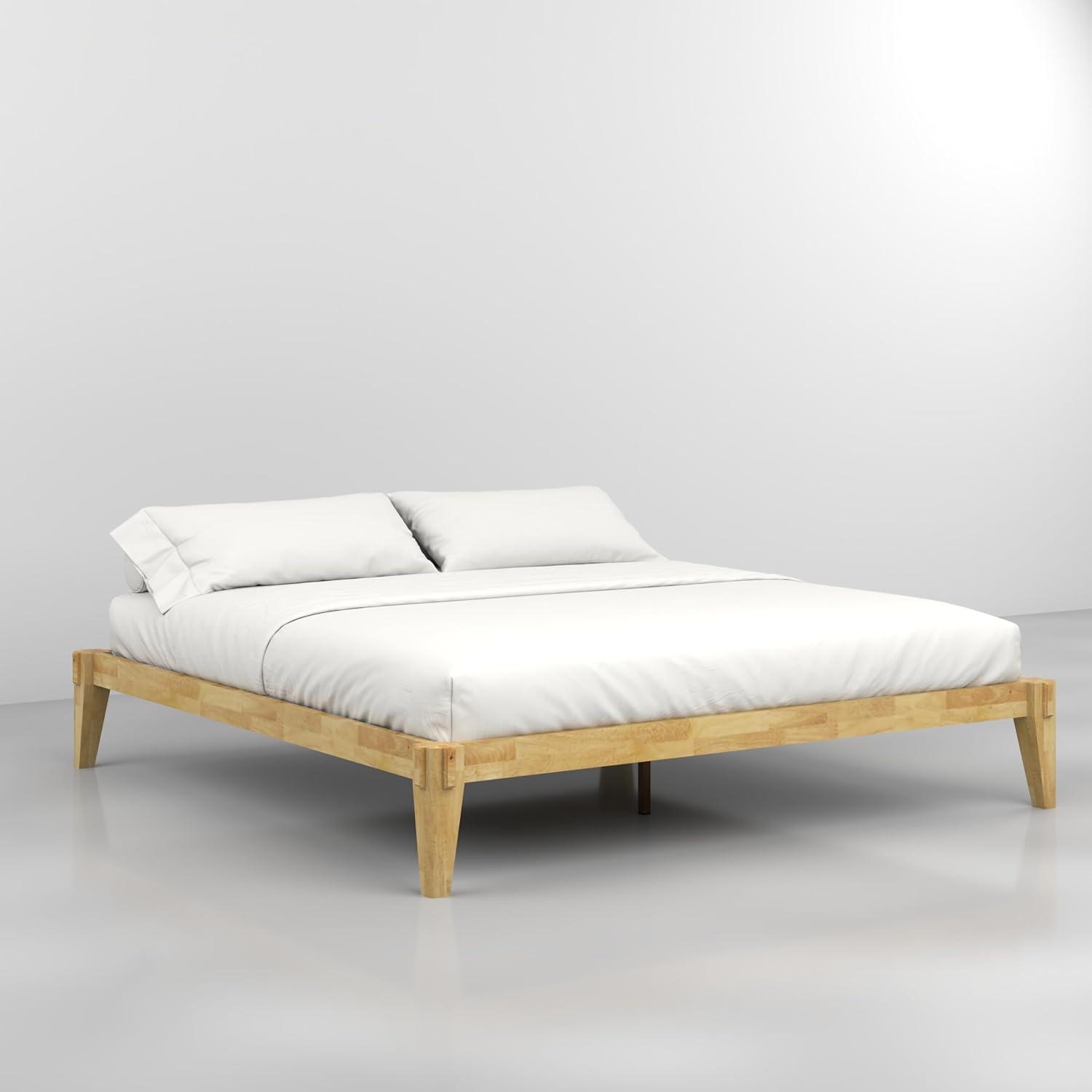 Natural Wood King Platform Bed Frame with Storage