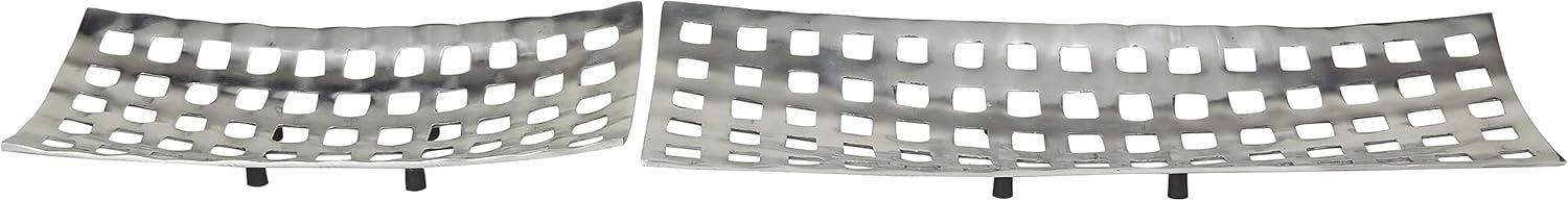 Silver Aluminum Grid Design Decorative Tray Set