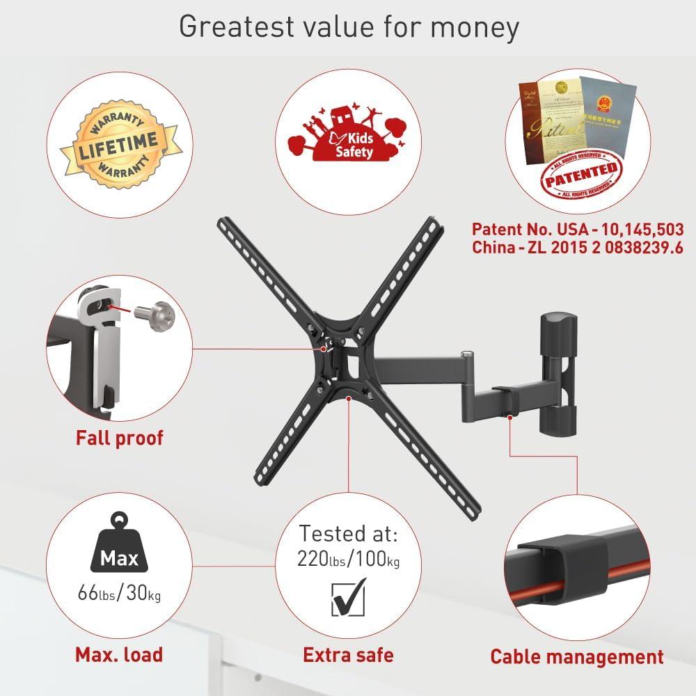 Barkan 13" - 60" Full Motion TV Wall Mount - Extension, Swivel & Tilt