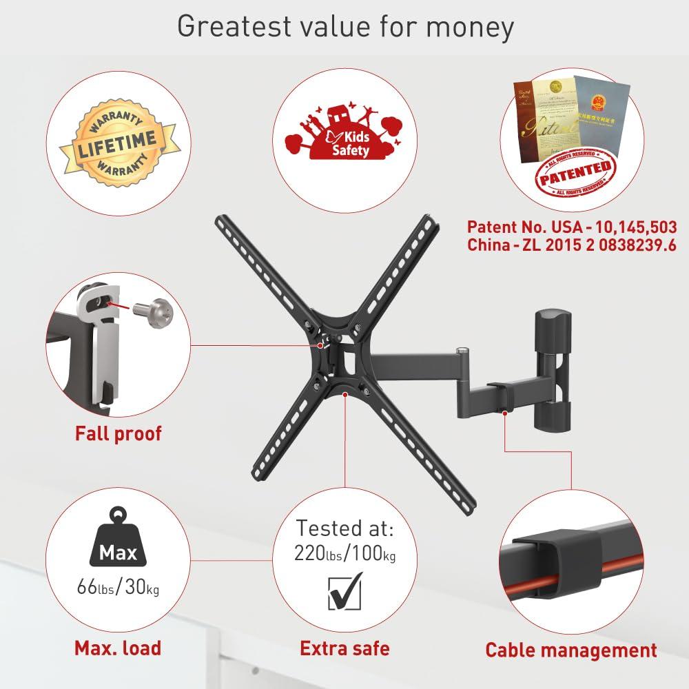 Barkan 13" - 60" Full Motion TV Wall Mount - Extension, Swivel & Tilt