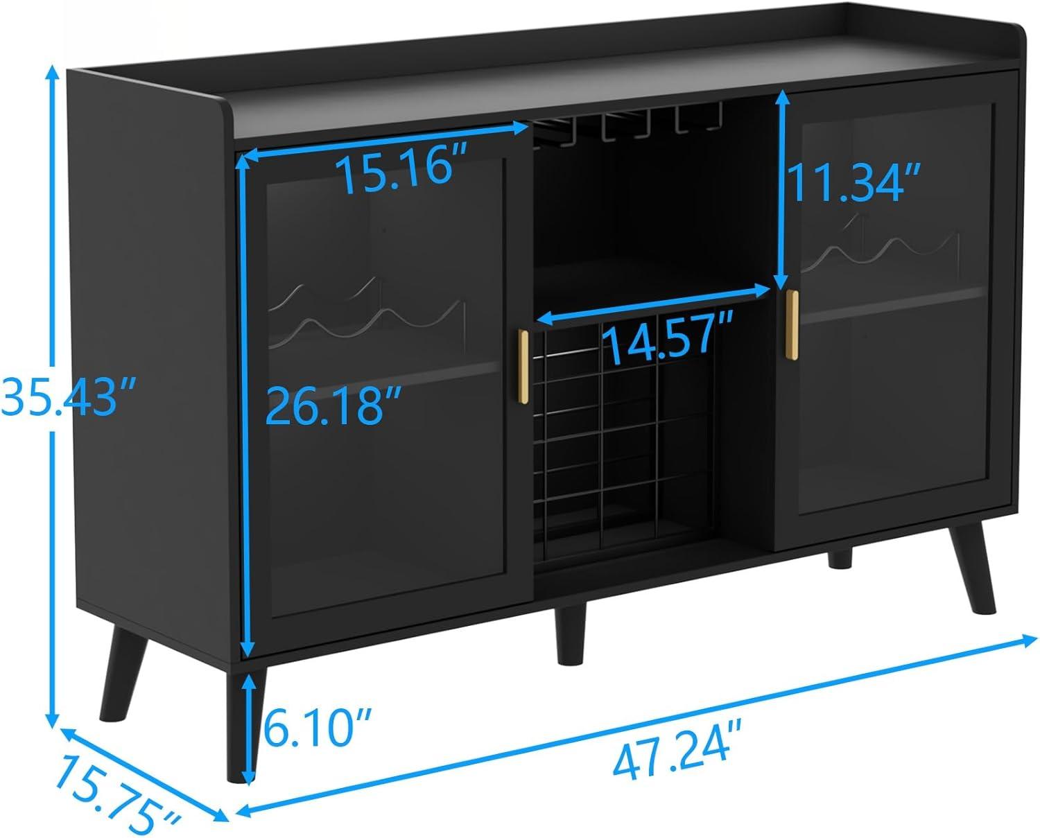 Auromie Wine Bar Cabinet with LED Light, Home Coffee Cabinet with Wine & Glass Rack, Kitchen Buffet Sideboard with Storage Shelves, Freestanding Liquor Cabinet for Living Room, Dining Room, Black