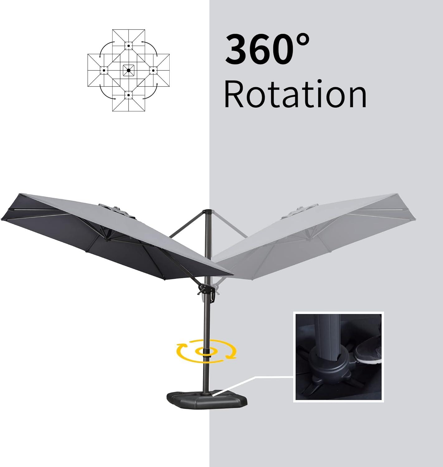 9' Square Cantilever Umbrella with Base and 360-degree Rotation