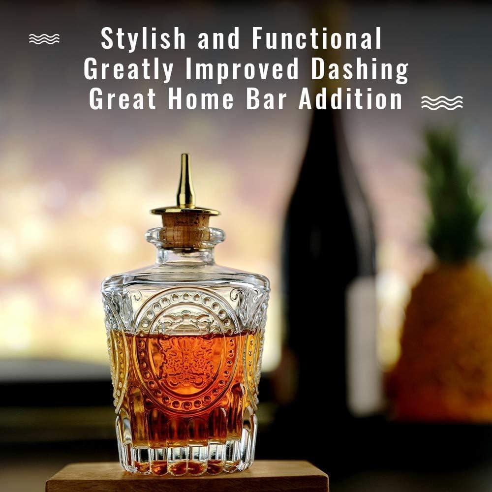 LINALL Bitters Bottle Set - Glass Vintage Bottle, Decorative Bottles with Dash Top, Dasher Bottles for Making Cocktail Great For Bartender Home Bar (3 pack)
