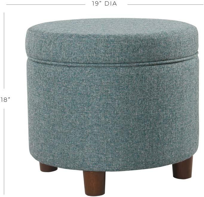 Mid-Century Modern Teal Tweed Round Storage Ottoman