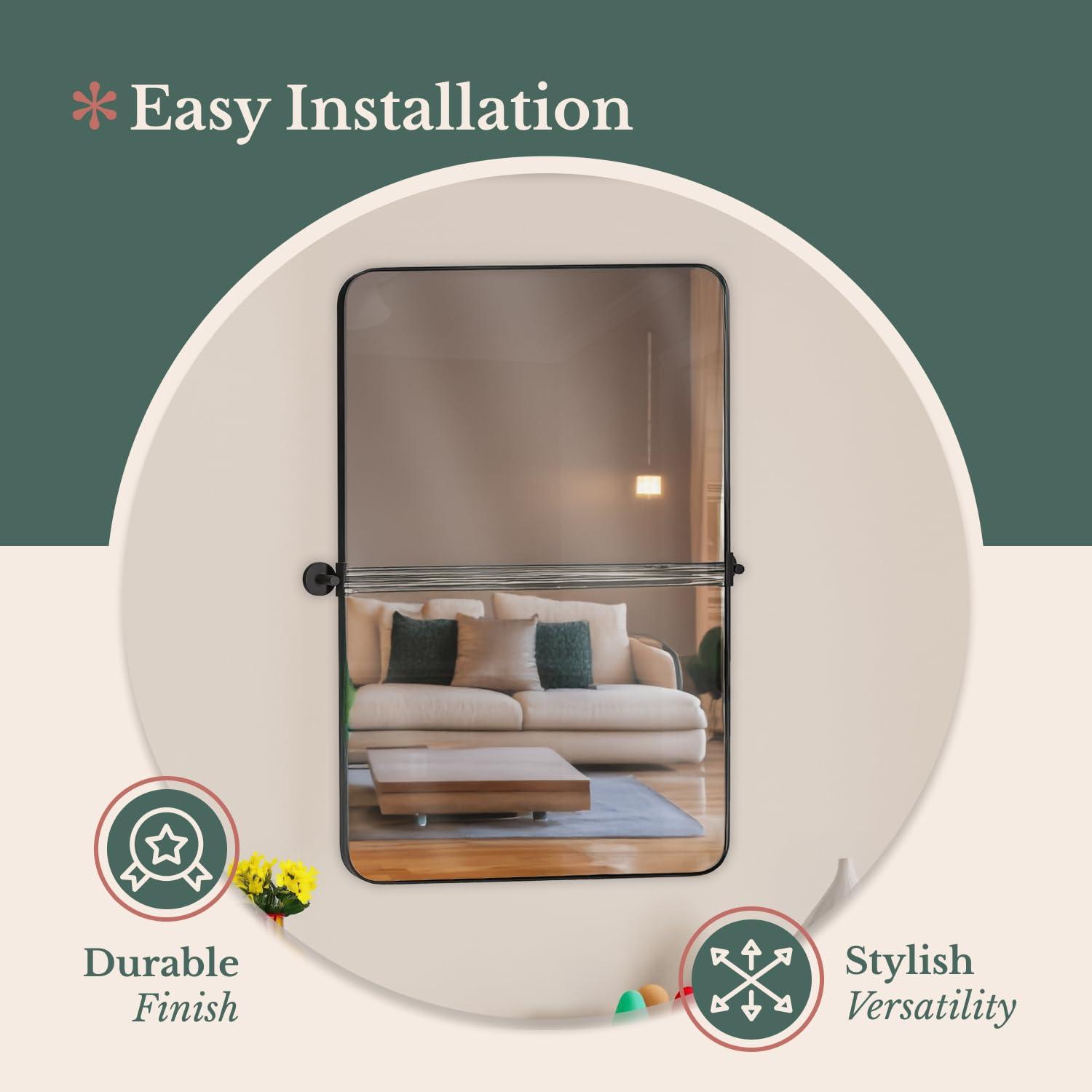 Hamilton Hills Black Metal Surrounded Round Pivot Mirror Silver Backed