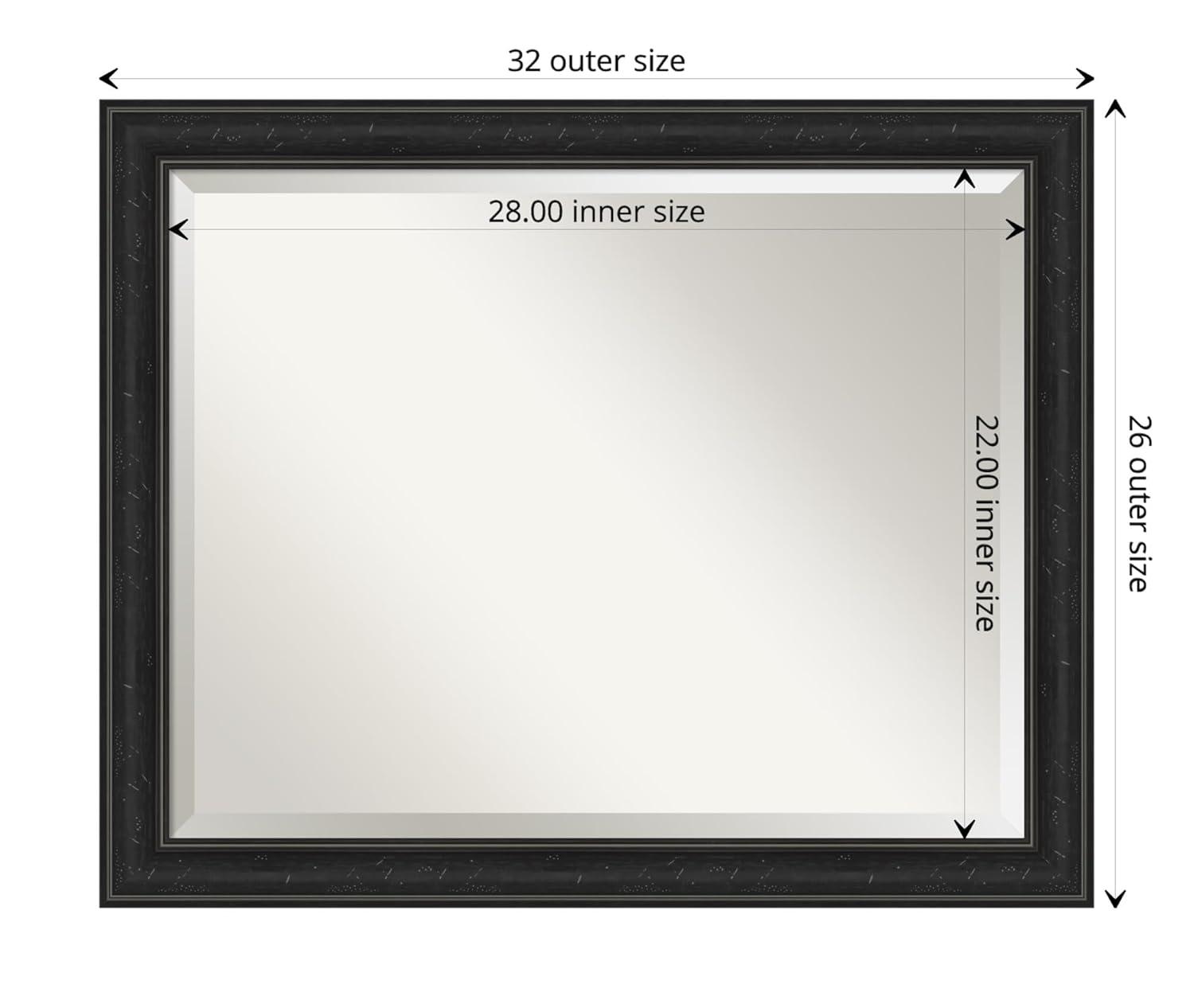 Amanti Art Beveled Bathroom Wall Mirror - Shipwreck Black Narrow Frame Outer Size: 32 x 26 in