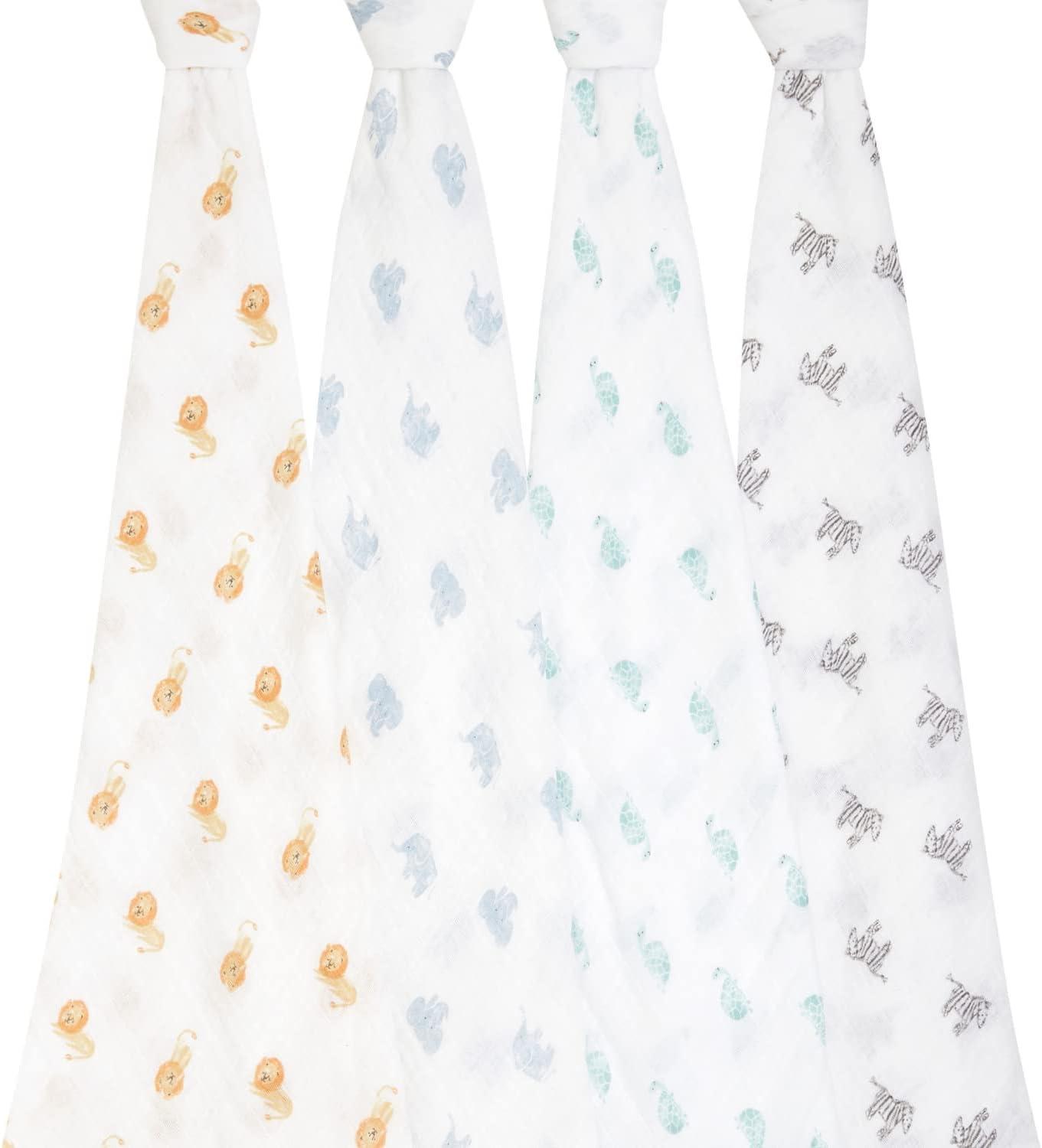 aden + anais Essentials Organic Swaddle Blanket - Animal Kingdom - 4pk