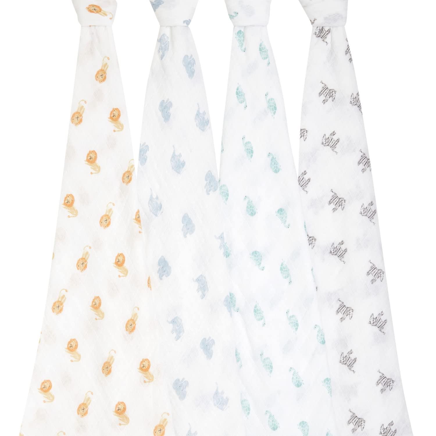 aden + anais Essentials Organic Swaddle Blanket - Animal Kingdom - 4pk