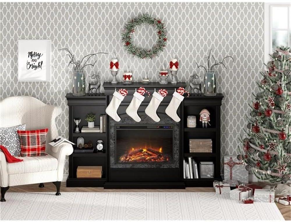 Black Electric Fireplace with Mantel and Shelves