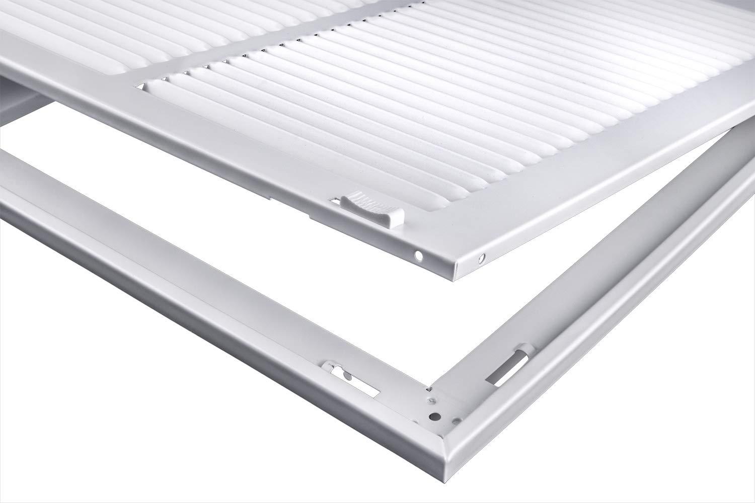 14x14 White Steel Return Air Filter Grille with Fixed Hinges