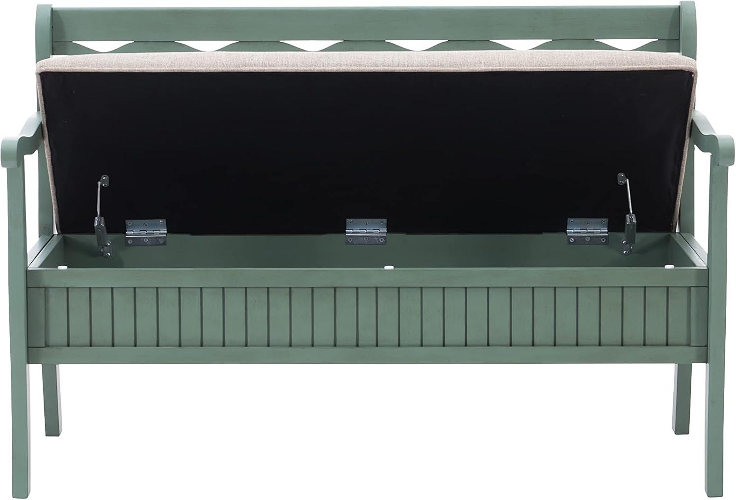 Powell Elliana Storage Bench, Teal Finish with Beige Fabric