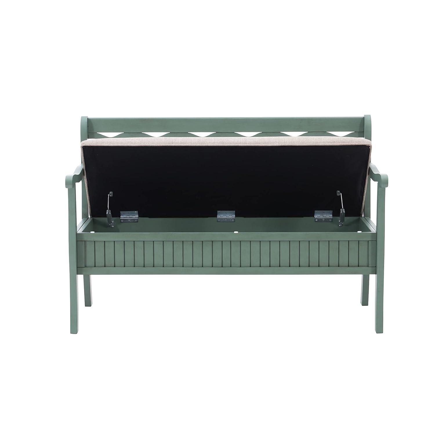 Powell Elliana Storage Bench, Teal Finish with Beige Fabric