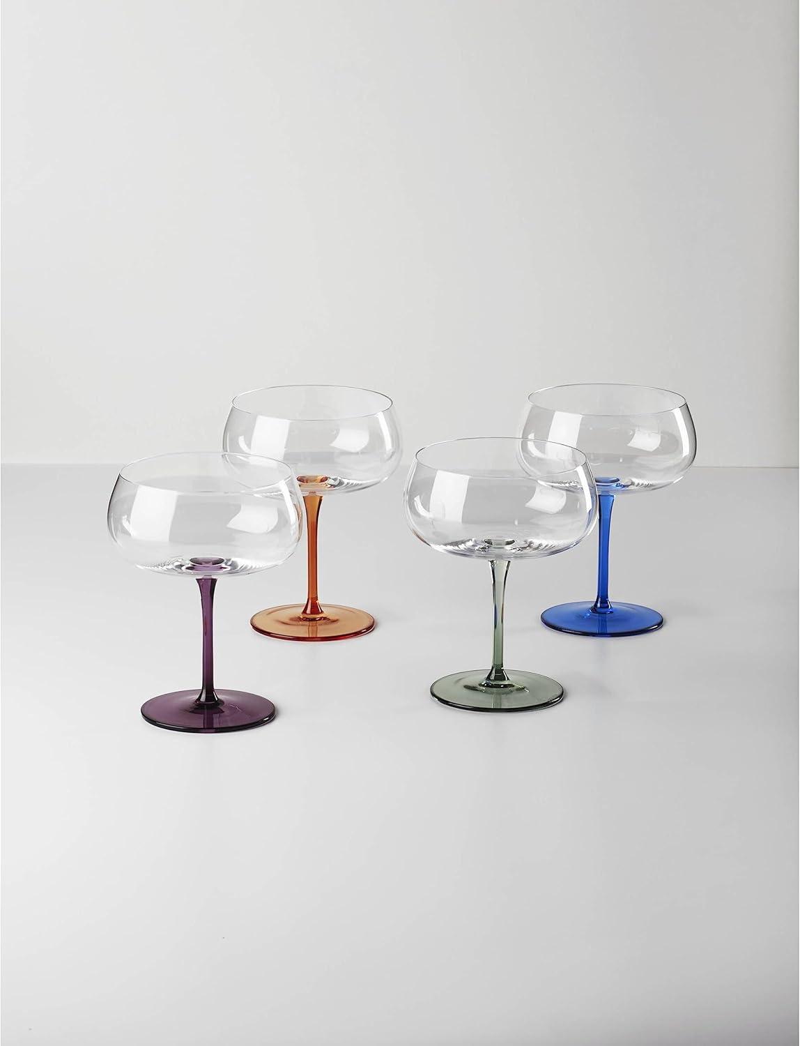 Colorful Margarita Glass Set with Multicolor Stems, Set of 4