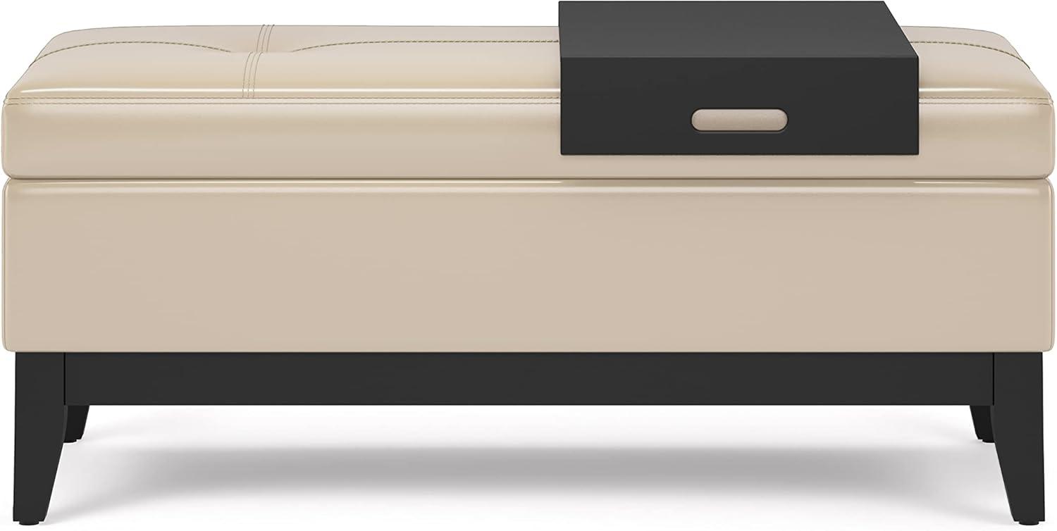 Simpli Home Oregon 42" Wd. Storage Ottoman Bench with Tray in Satin Cream Faux Leather