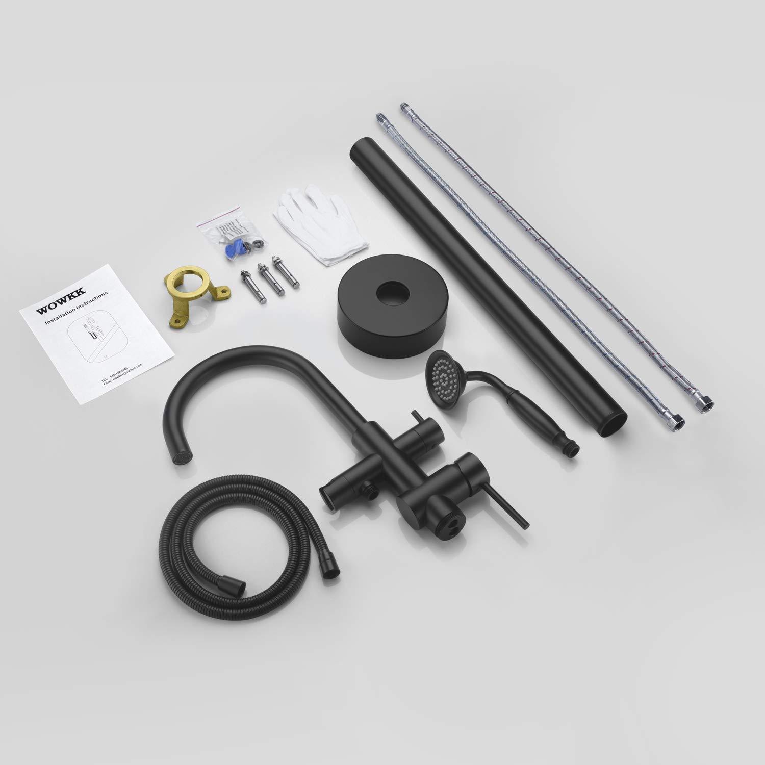 Tub Filler Freestanding Bathtub Faucet Black Floor Mounted Brass Bathroom Tub Faucets with Hand Shower