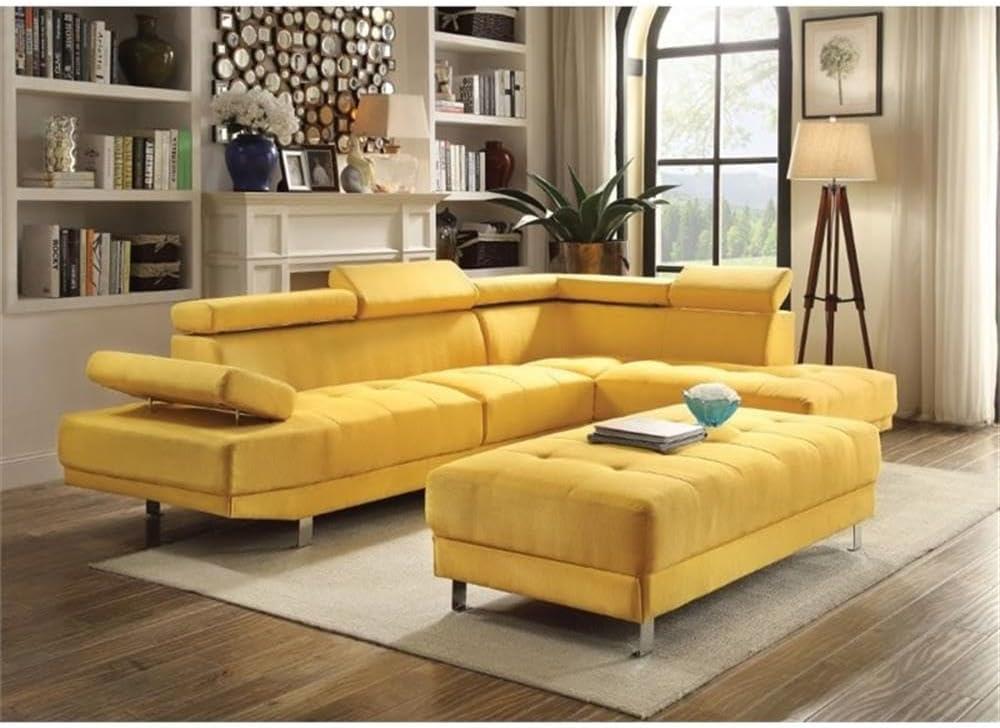 Glory Furniture Riveredge Twill Fabric Sectional in Yellow