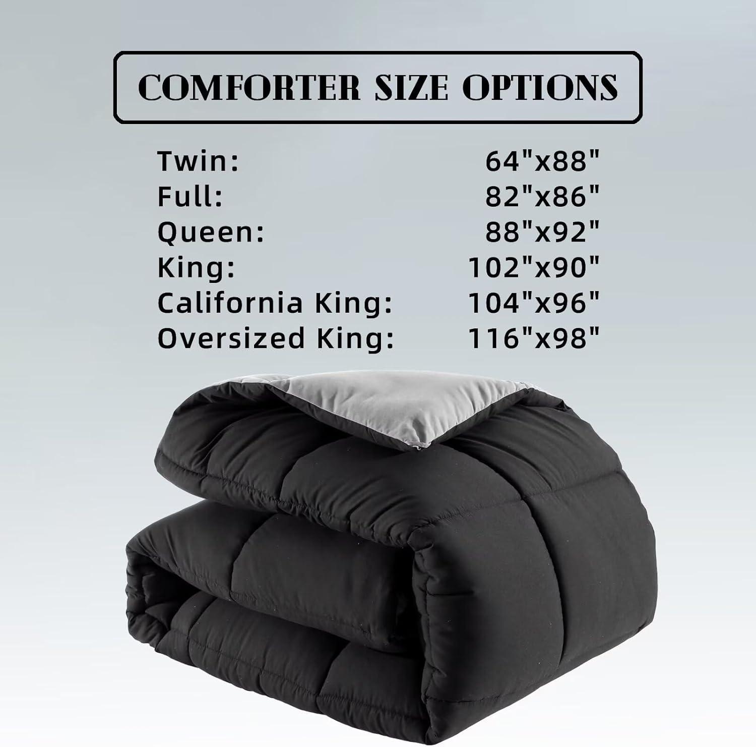 DOWNCOOL Comforter King Size, Reversible Duvet Insert,Black/Grey All Season Blanket, Lightweight Quilt, Down Alternative Hotel Comforter with Corner Tabs (Black/Gray, King 102x90 Inches)