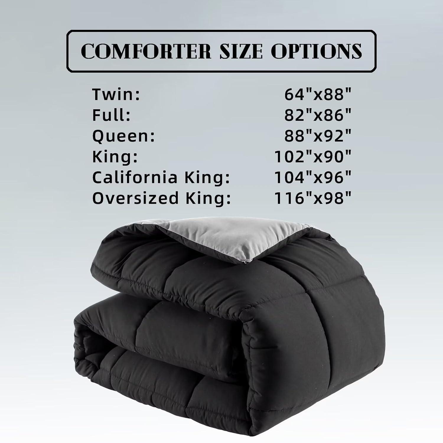 DOWNCOOL Comforter King Size, Reversible Duvet Insert,Black/Grey All Season Blanket, Lightweight Quilt, Down Alternative Hotel Comforter with Corner Tabs (Black/Gray, King 102x90 Inches)