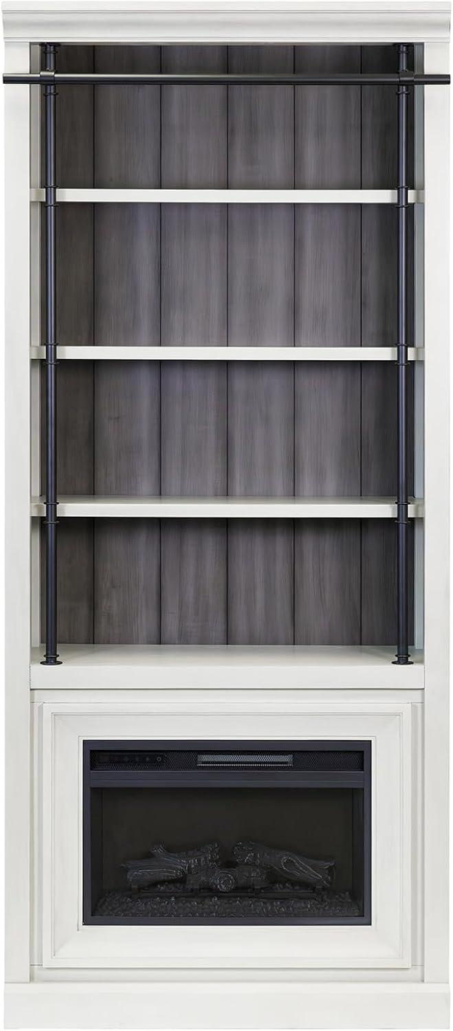 Birch Lane™ Frye Three 8' Tall Bookcase Wall With Fireplace and Ladder, Storage Organizer, Black