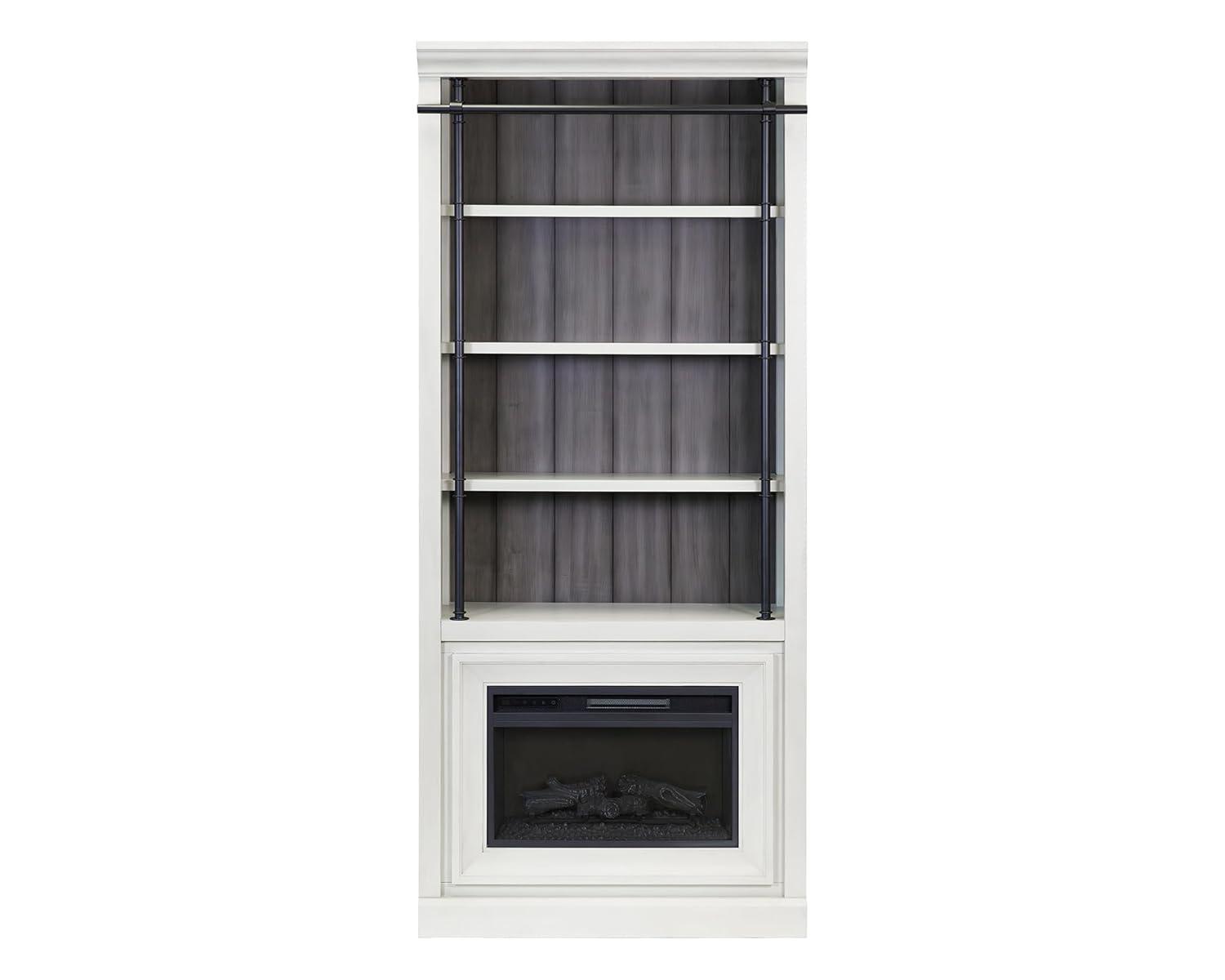 Birch Lane™ Frye Three 8' Tall Bookcase Wall With Fireplace and Ladder, Storage Organizer, Black