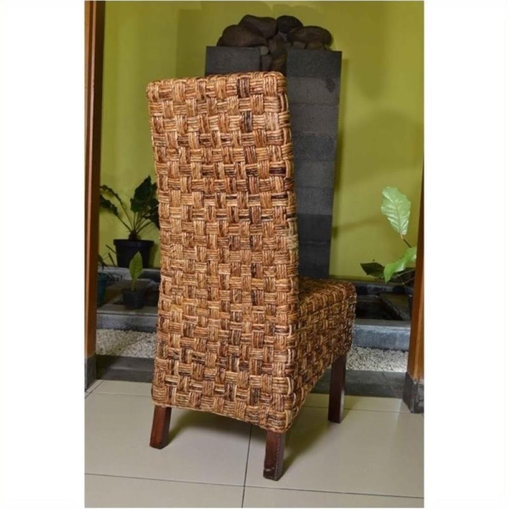 Bowery Hill 40"H Coastal Wicker / Rattan Dining Chair in Brown (Set of 2)