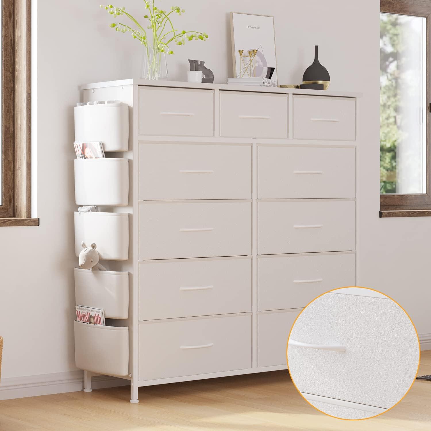 White Double Fabric Dresser with Side Pockets and Hooks