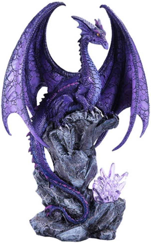 Pacific Giftware Large Winged Purple Dragon with LED Light Purple Crystal Rock 18" h