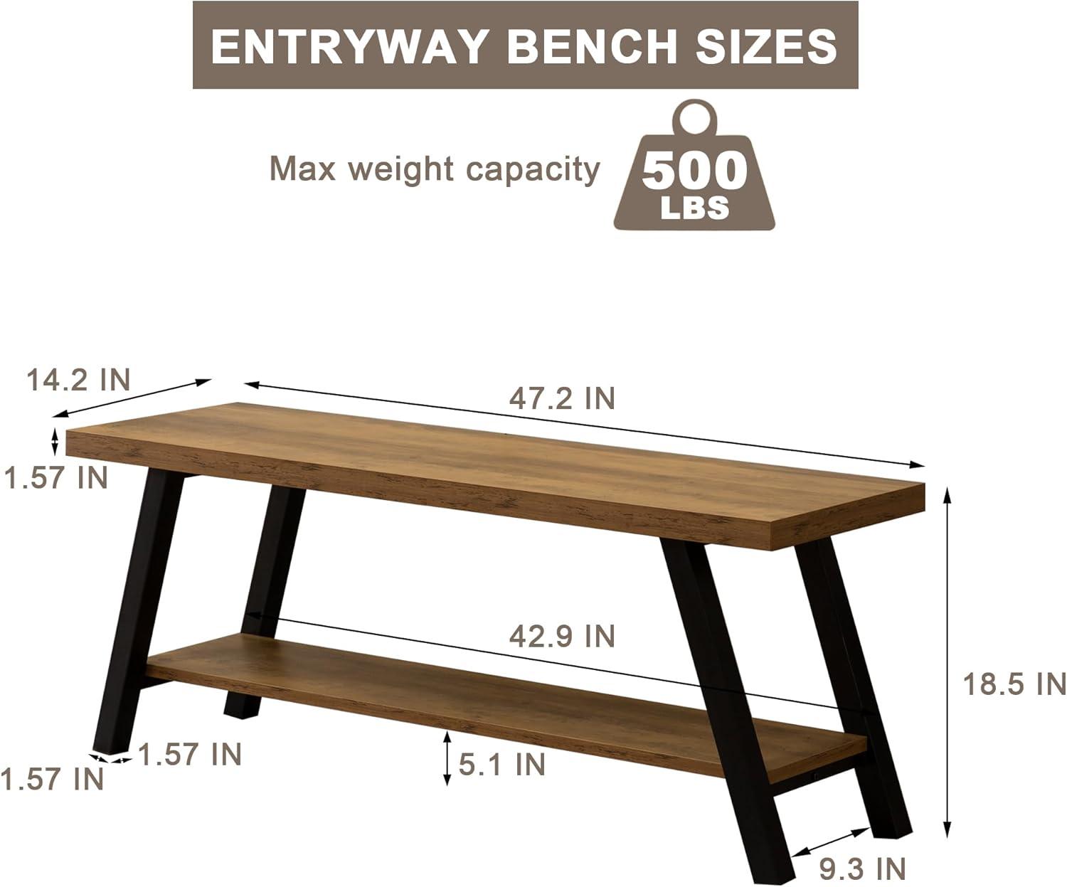 Entryway Bench, Farmhouse Indoor Entry Way Shoe Benches Seat, Industrial Metal Shoe Storage Bench Organizer for Living Room, Bedroom, Hallway (Rustic Oak)