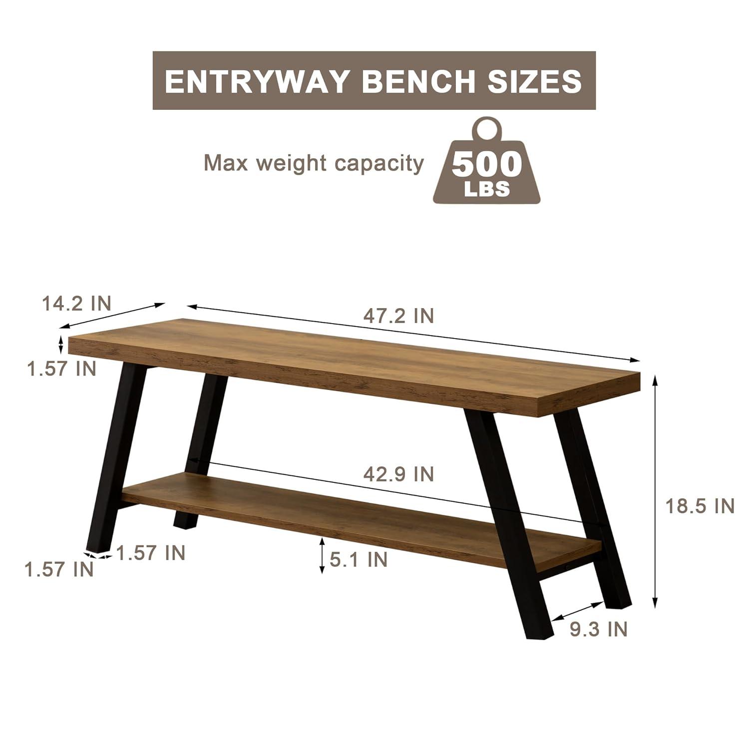 Entryway Bench, Farmhouse Indoor Entry Way Shoe Benches Seat, Industrial Metal Shoe Storage Bench Organizer for Living Room, Bedroom, Hallway (Rustic Oak)