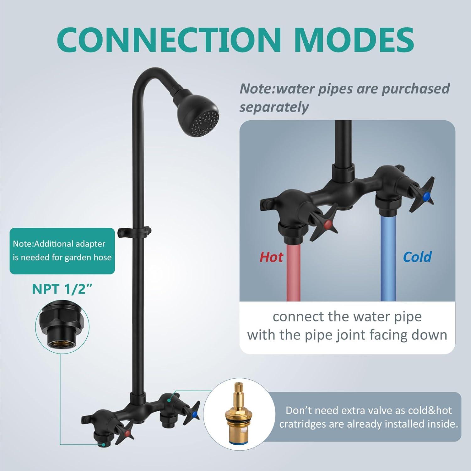 Matte Black Adjustable Outdoor Shower Kit with Brass Valve