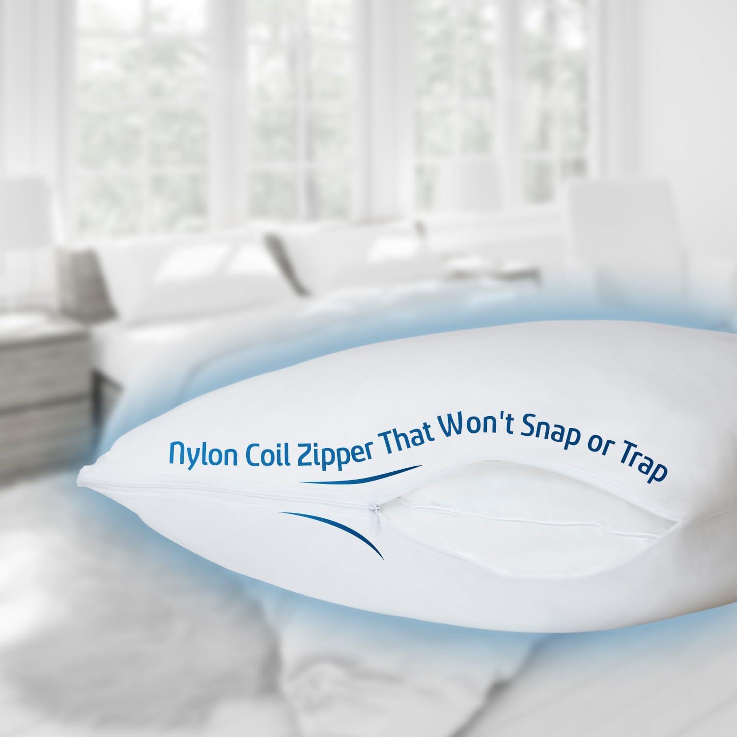 Poly-Cotton Zippered Pillow Cover - King Size Pillow Protector - Protects from Dirt, Dust, and Debris - 2 Pack