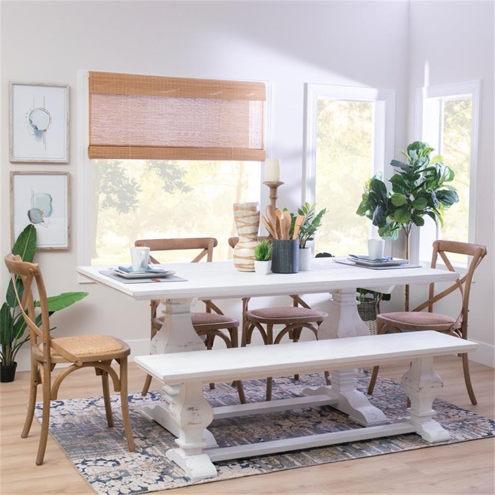 Linon Larson Pine Wood Dining Table in Distressed White