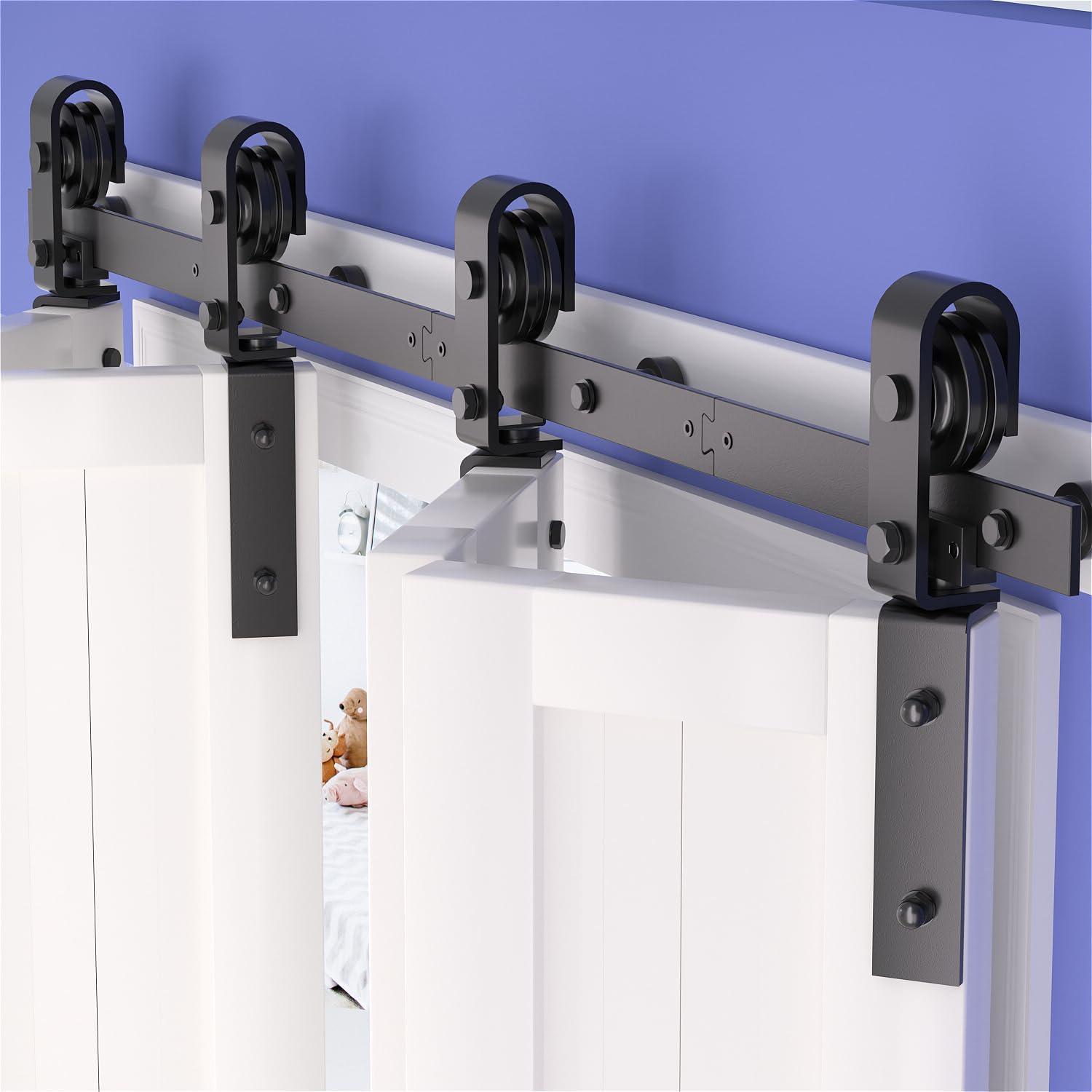 SKYSEN 36" Bifold Barn Door Hardware Kit - Space Saving Folding Design, Corrosion-Resistant Black Spraying（bifold-36-2）