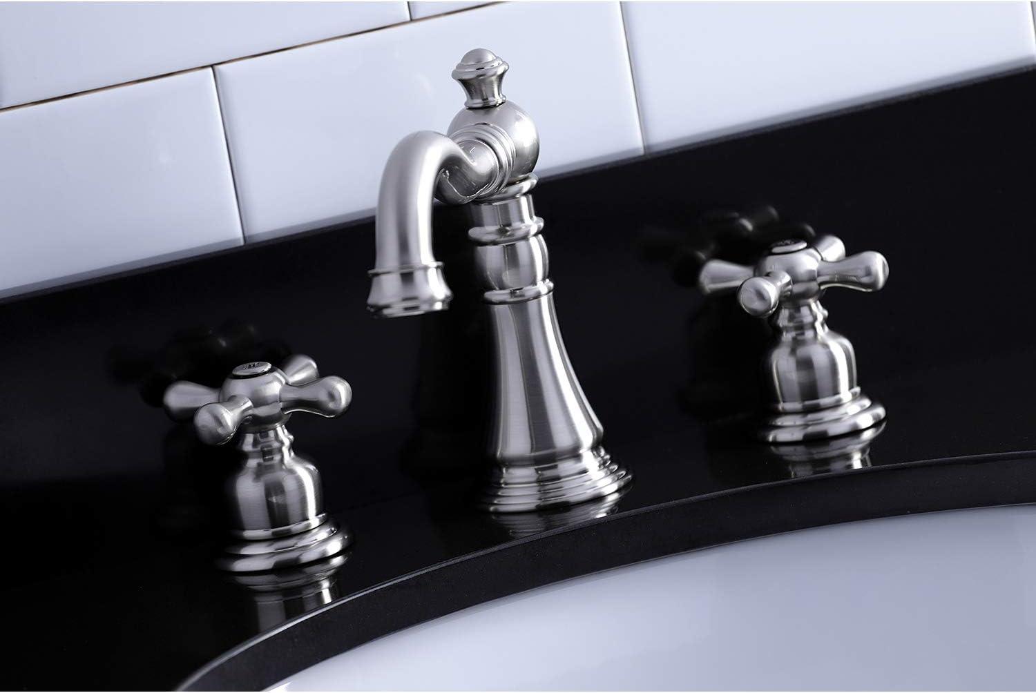 Kingston Brass American Classic Two-Handle 3-Hole Deck Mount Widespread Bathroom Faucet with Pop-Up Drain