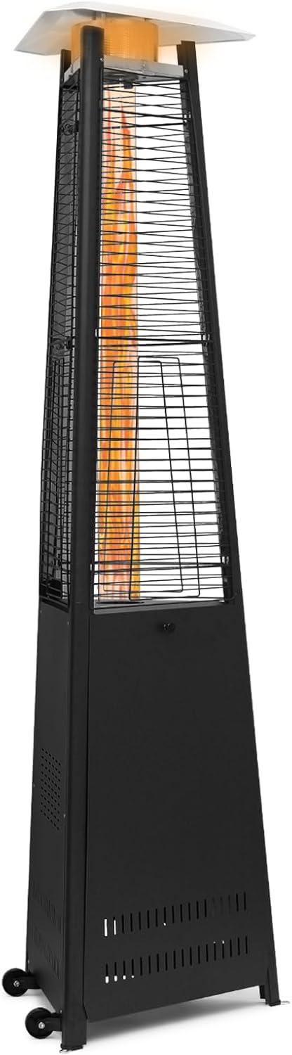 MoNiBloom 42,000 BTU Pyramid Patio Heater with Wheels, Outdoor Propane Gas Standing Flame Heater for Patio Backyard Garden, Black