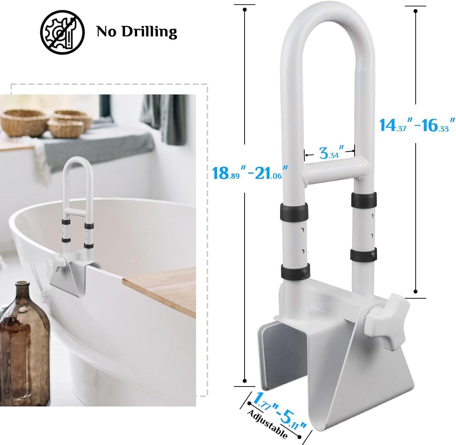 Adjustable White Stainless Steel Bathtub Grab Bar Safety Rail